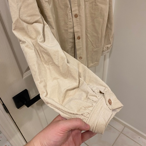 Cream corduroy button up shirt by Kindly, size L - Picture 2 of 3